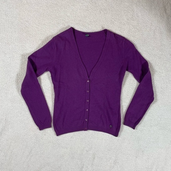 United Colour Of Bentton Fitted Lambswool Purple Button Down Cardigan - Picture 5 of 11